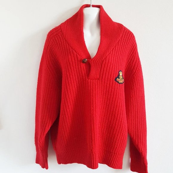 1980s Gant Heavy Cozy Wool Christmas Sweater, Red Thick Wool Sweater - Picture 5 of 8